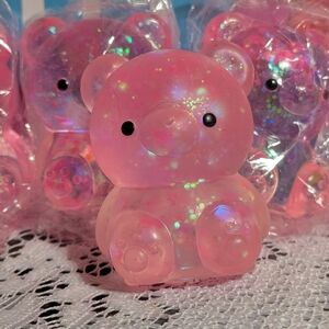Glittery Pink Bear Squishy For Little Hands In Sealed Plastic Bag
